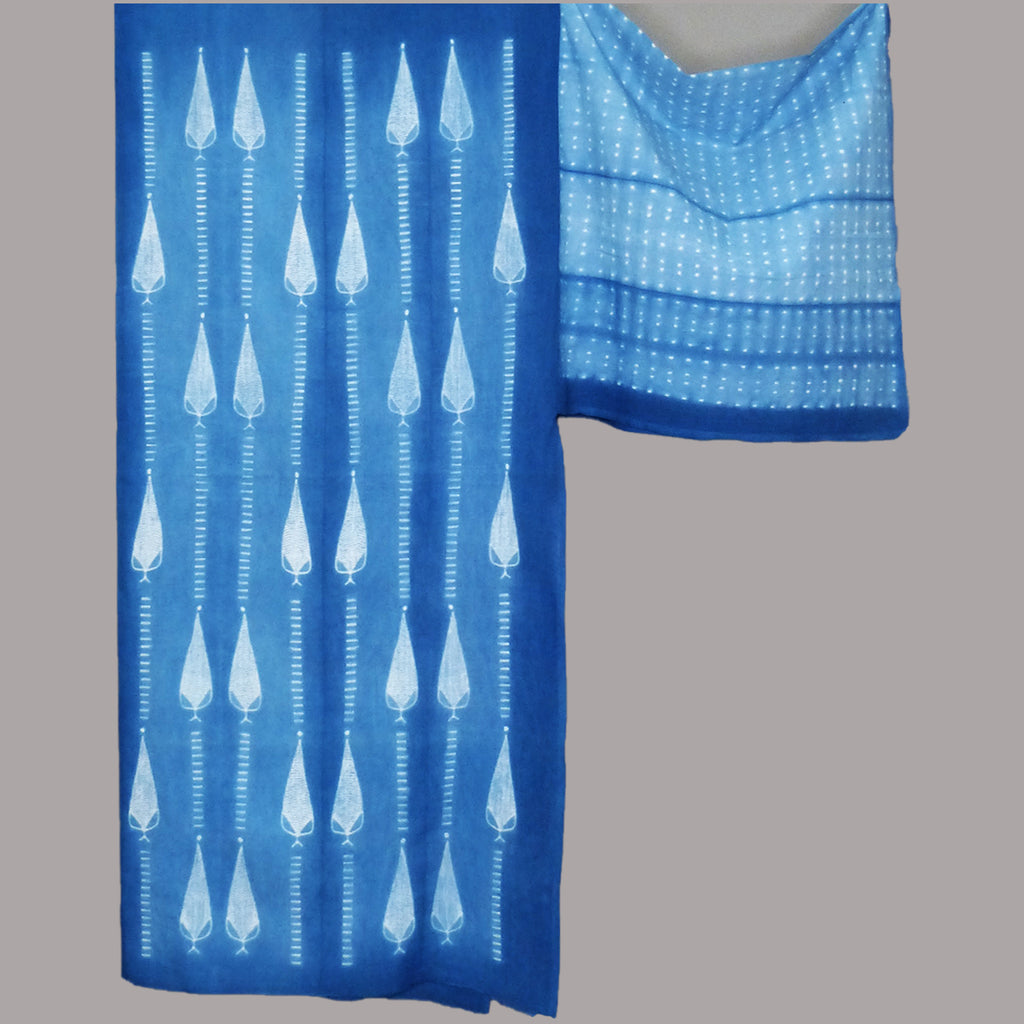 A  Light indigo conical leaf motifs cambric shibori fabric in a cool blue shade - 1