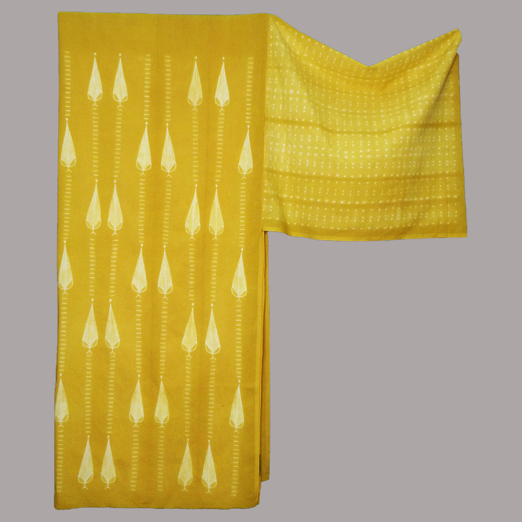 An elegant conical leaf boota with dashes design cambric shibori fabric in a heart warming yellow shade - 1