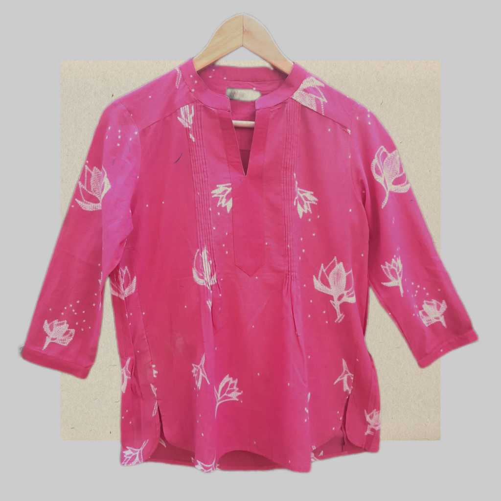 Soft & pleasing pink easy summer top with beautiful Lotus & Magnolias motifs - 1