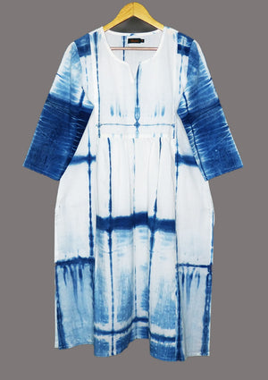 Cool blue artistic summer kurta with very light gathers - 1