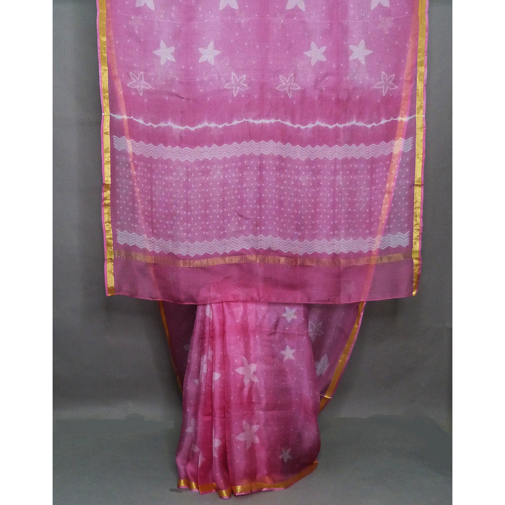 A light summery silk kota shibori saree in pleasing soft pink colour - 1