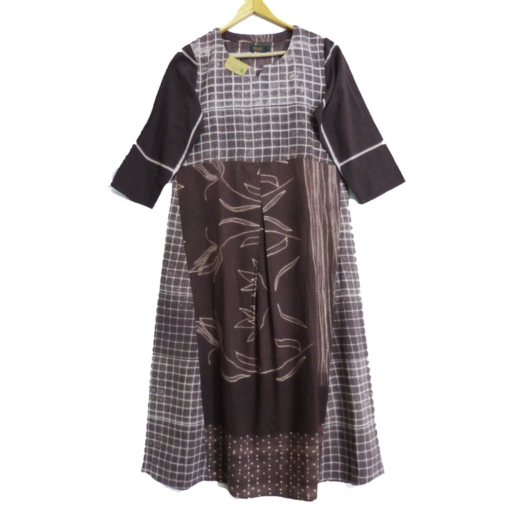 Wear this elegant & stylish brown shibori A line dress with side godets & feel the air of admiration around you - 1