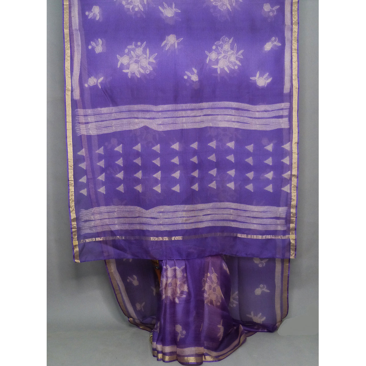 A deep lavender silk kota shibori saree  with flower bunches motifs in body - 1