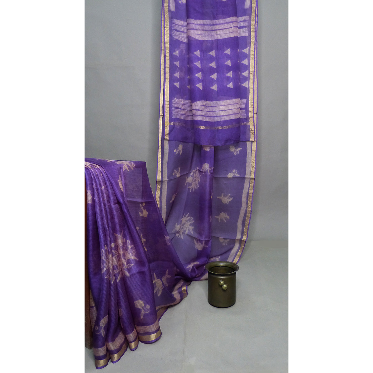 A deep lavender silk kota shibori saree  with flower bunches motifs in body - 2