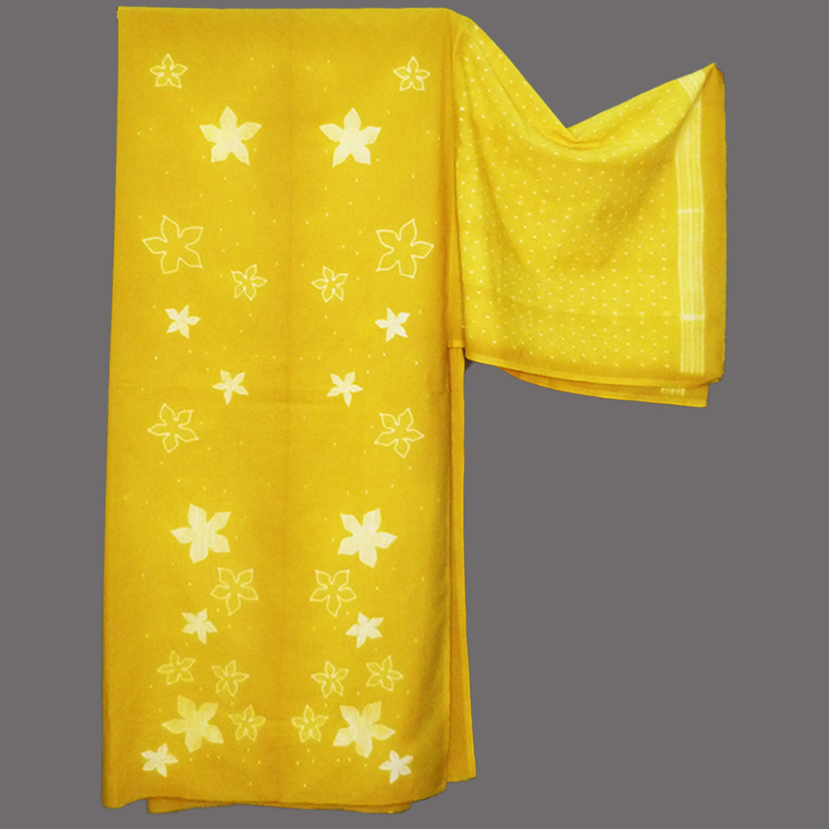 5 petal flowers design cambric shibori fabric in a heart warming yellow shade - 1