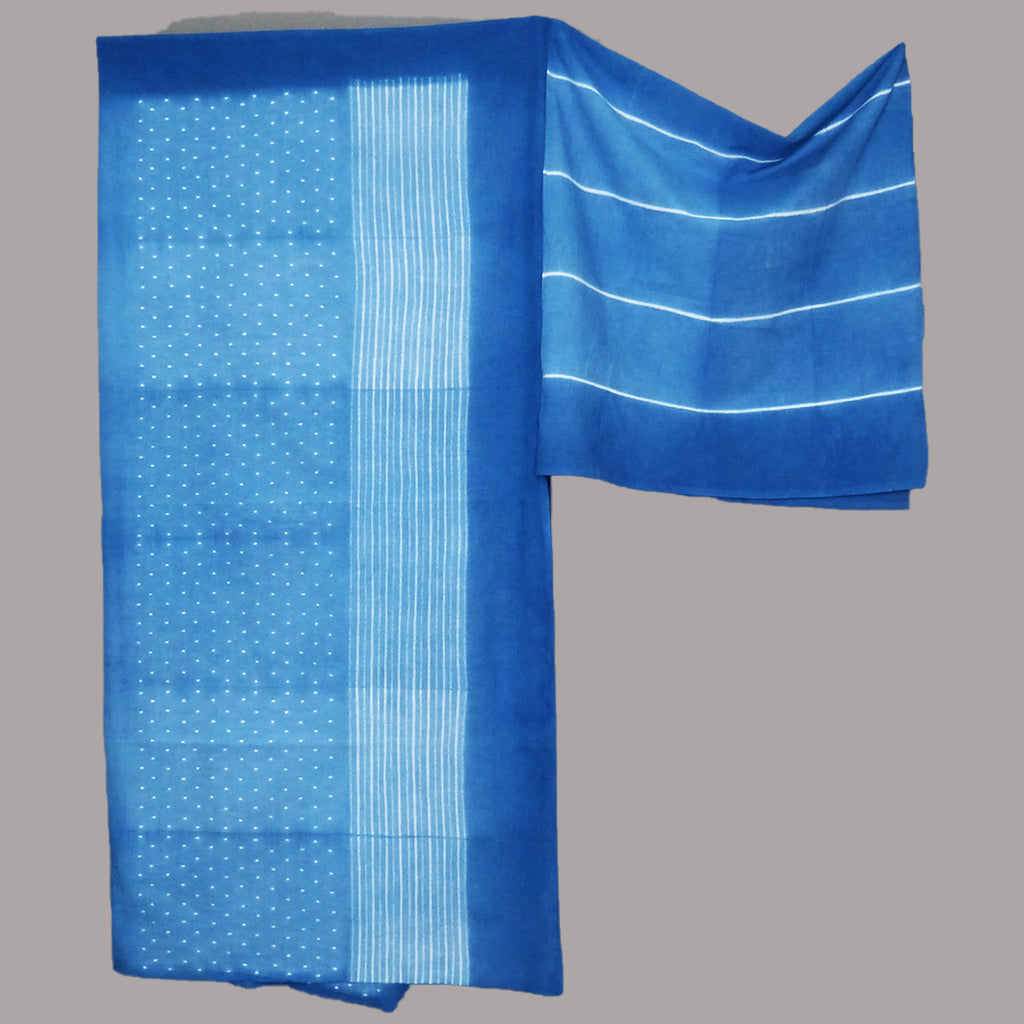 A cool blue Light indigo Dots & lines design cambric shibori fabric in cool blue shade - 1