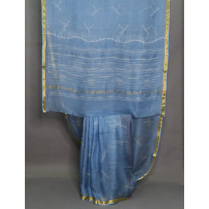 A stylish silver grey shibori silk kota saree with dragon flies design - 1