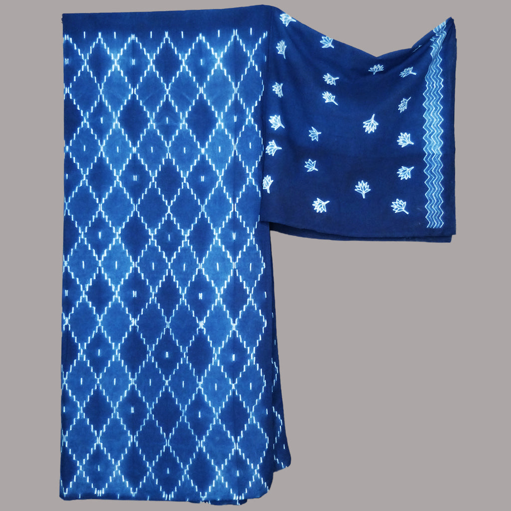 D indigo  evergreen Diamond grid design cambric shibori fabric - 1