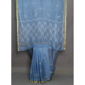 A light grey silk kota shibori saree in contemporary geometric japanese inspired designs - 1