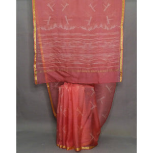A stylish silver grey shibori silk kota saree with dragon flies design - 1