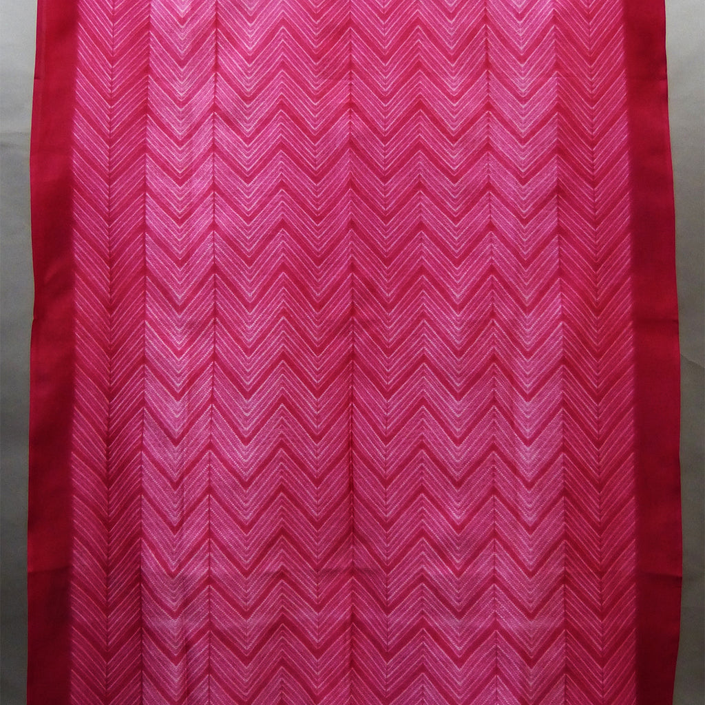Zigzag design lush lively pink  chanderi shibori fabric for men & women - 1