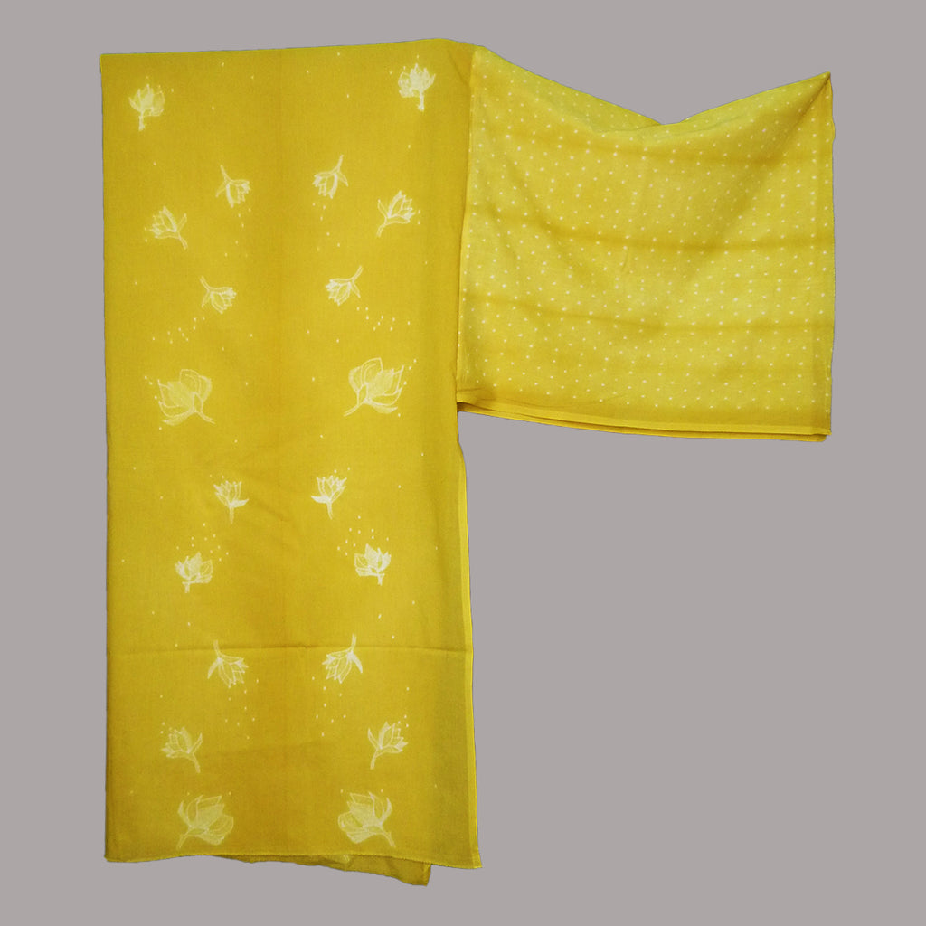 A charming Magnolias design cambric shibori fabric in a heart warming yellow shade - 1