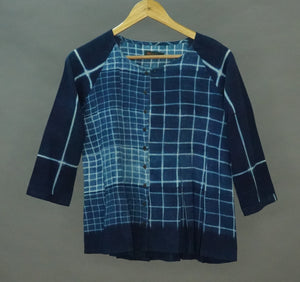 The Plat with Checks indigo shibori top - 1