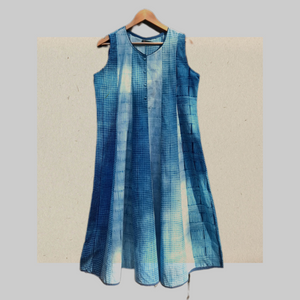 Stylish & super comfortable A line indigo long dress with panels - 1