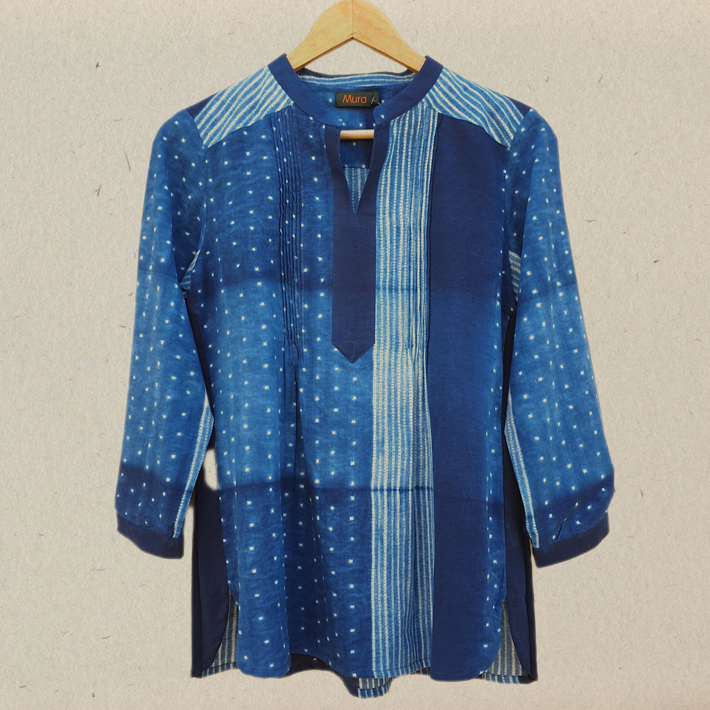 Charming indigo dots & lines shibori design top for a breezy summer feel - 1