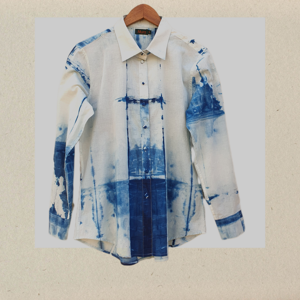 Our favourite ladies shirt in Fluid indigo shibori design - 1