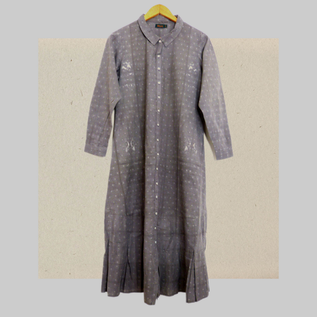 Muted grey Dots shibori dress in 100% natural dyes - 1