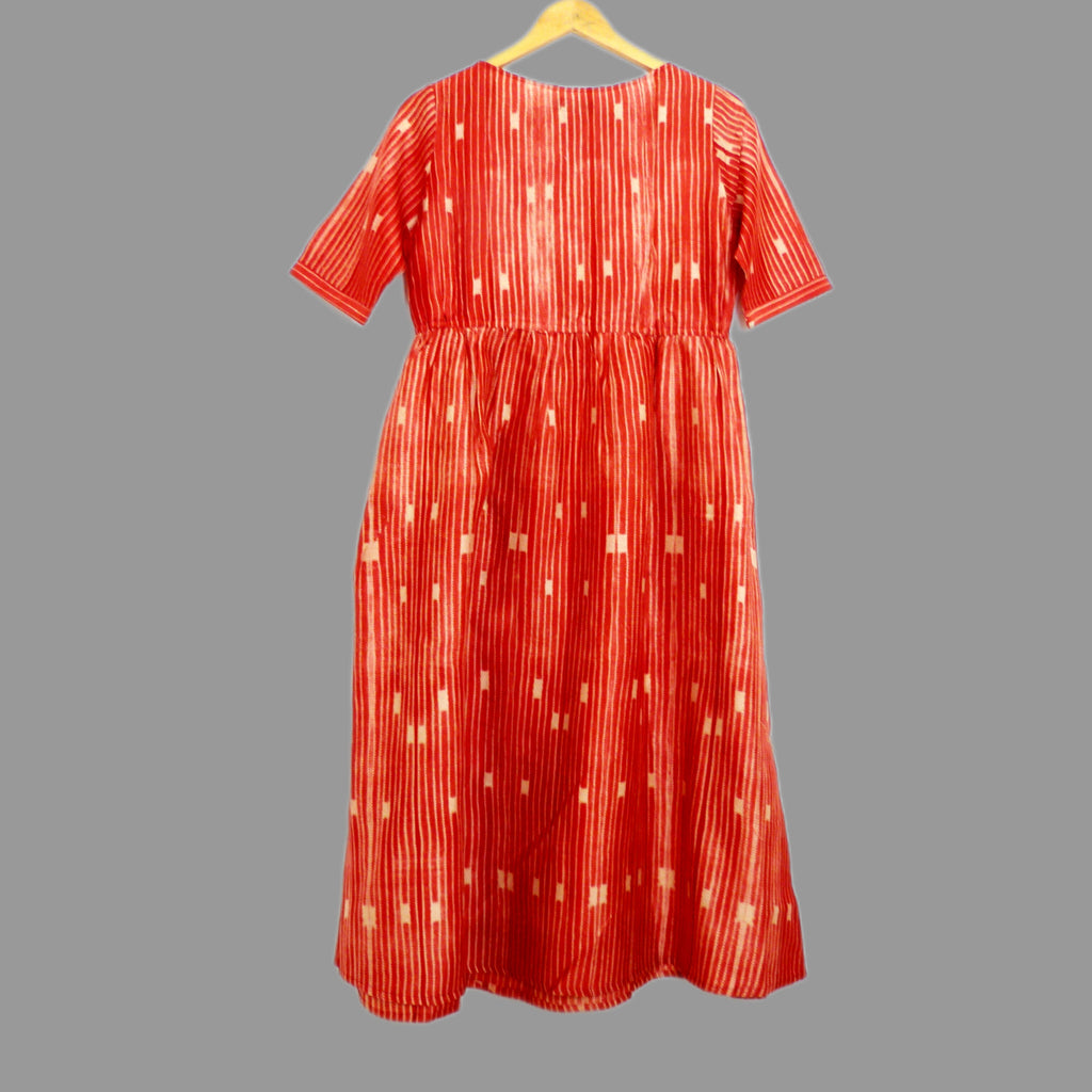A lines & tabs design chanderi shibori dress dyed in a vibrant red colour - 1
