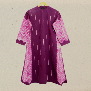 A delightful slight A line Tunic in a delicious wine nui & zig zag shibori design - 1