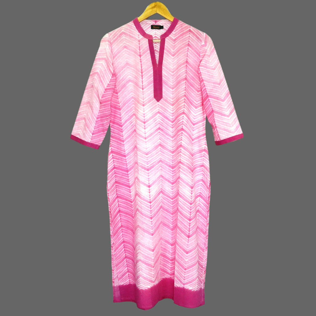 Mura's signature zig zag design shibori kurta in a vibrant pink colour - 1
