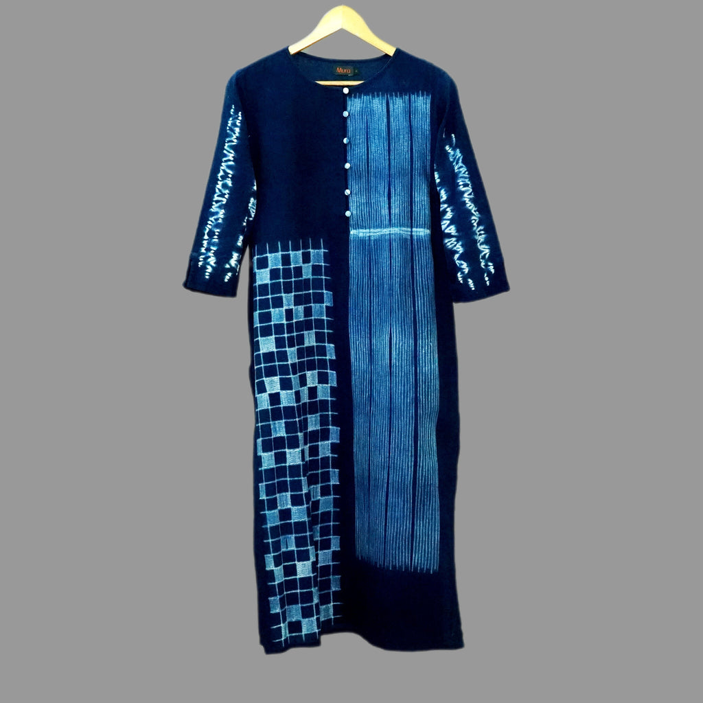 Dining Checks & Lines straight long kurta with buttons on placket - 1