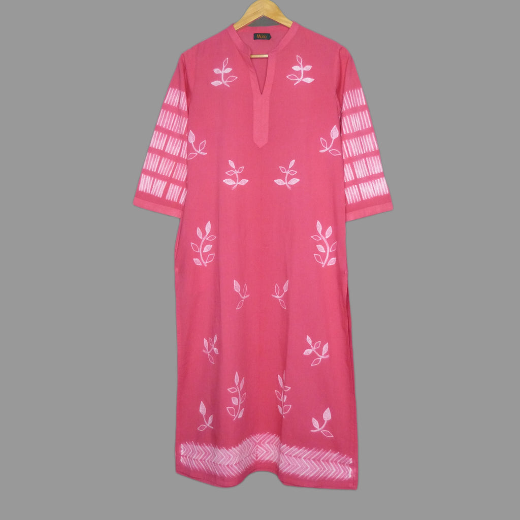 Wear this vibrant pink shibori kurta with a pleasing leaves design for a fresh & energized look all day long - 1