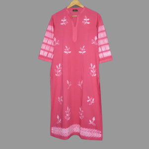 Wear this vibrant pink shibori kurta with a pleasing leaves design for a fresh & energized look all day long - 1