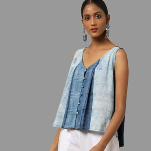 Short summer sleeveless shibori  top for a breezy & active day - 1