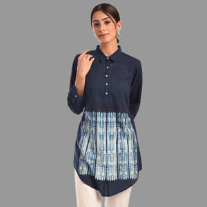 Slim & sharp shibori tunic with neat collars & button details - 1