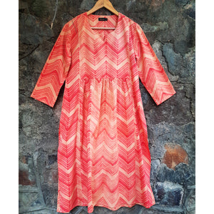 Pleasing Beige- Coppery Pink Shibori long kurta - 1