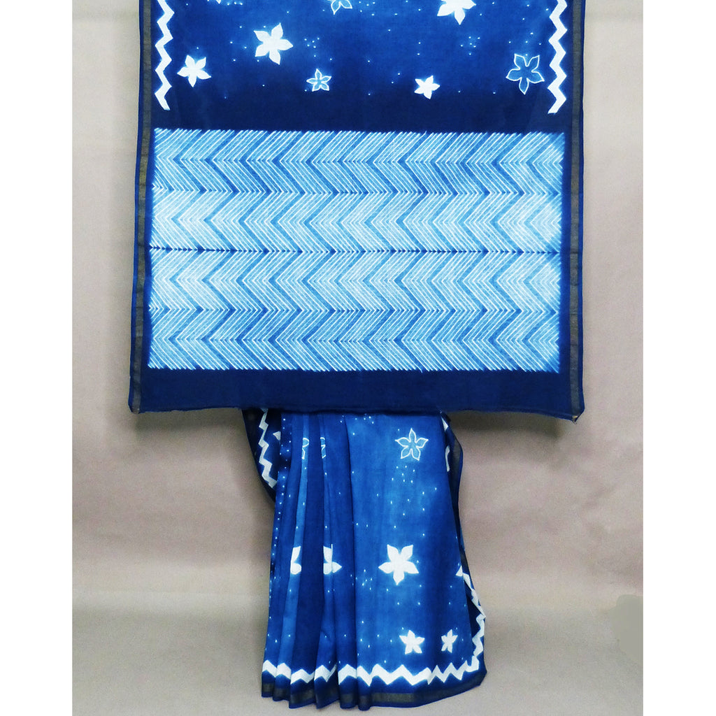 Charming cotton shibori saree in a cool indigo shade - 1