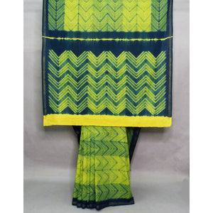 Pleasing yellow - green saree in Zigzag shibori look. - 1