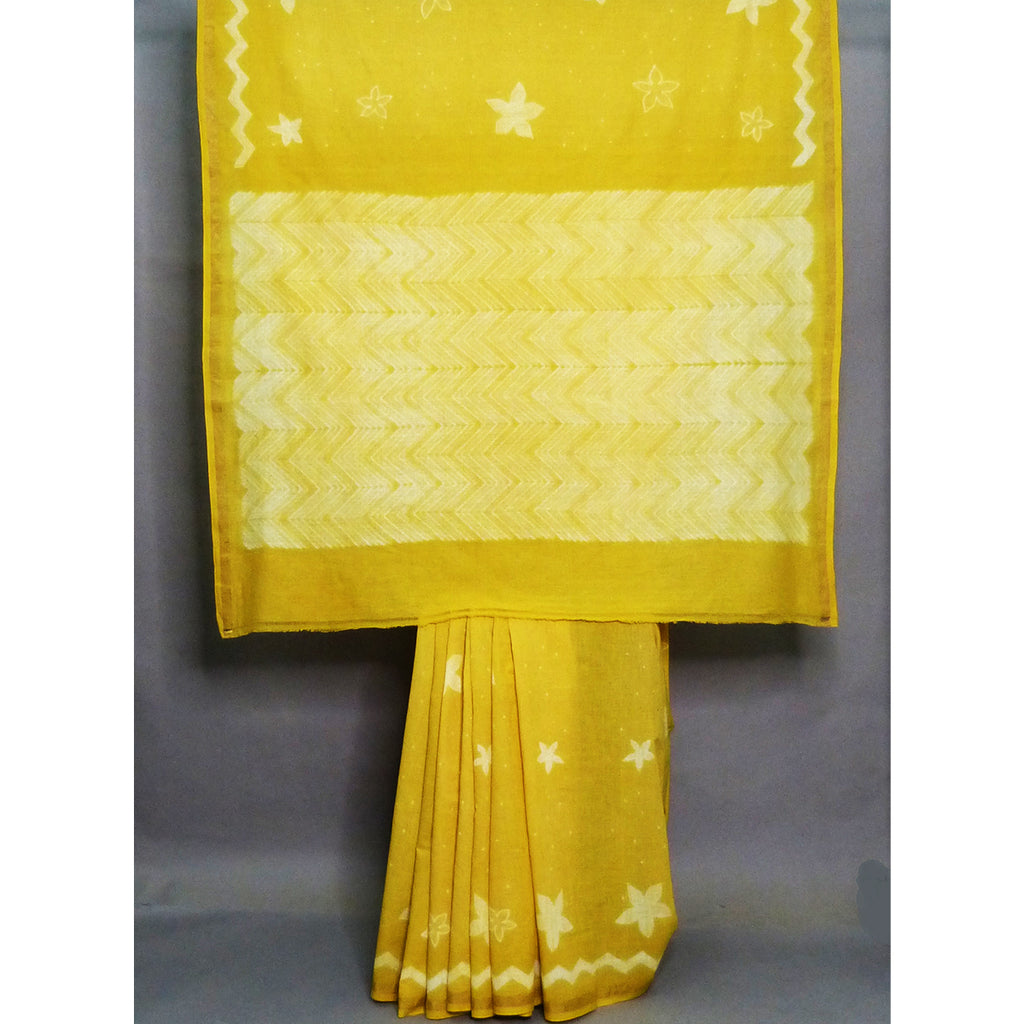 Charming cotton shibori saree in a beautiful yellow shade - 1