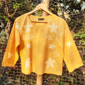 Pleasing yellow 5 Petal Flowers shibori crop top - 1