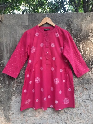 Gorgeous D pink mid - thigh tunic with Rudraksh & Dots design - 1