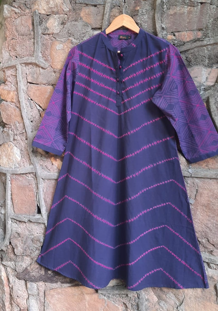Pink - purple charming A line tunic with nui shibori & zig zag diamond shibori designs - 1