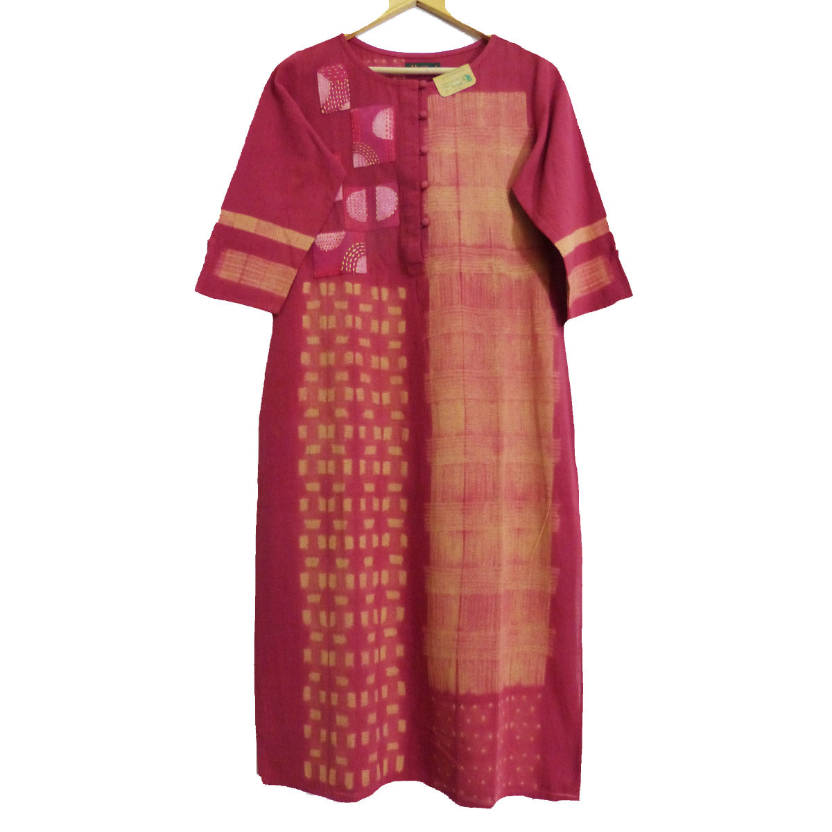 Beige - Rusty pink A Line kurta with Patch embroidery - 1