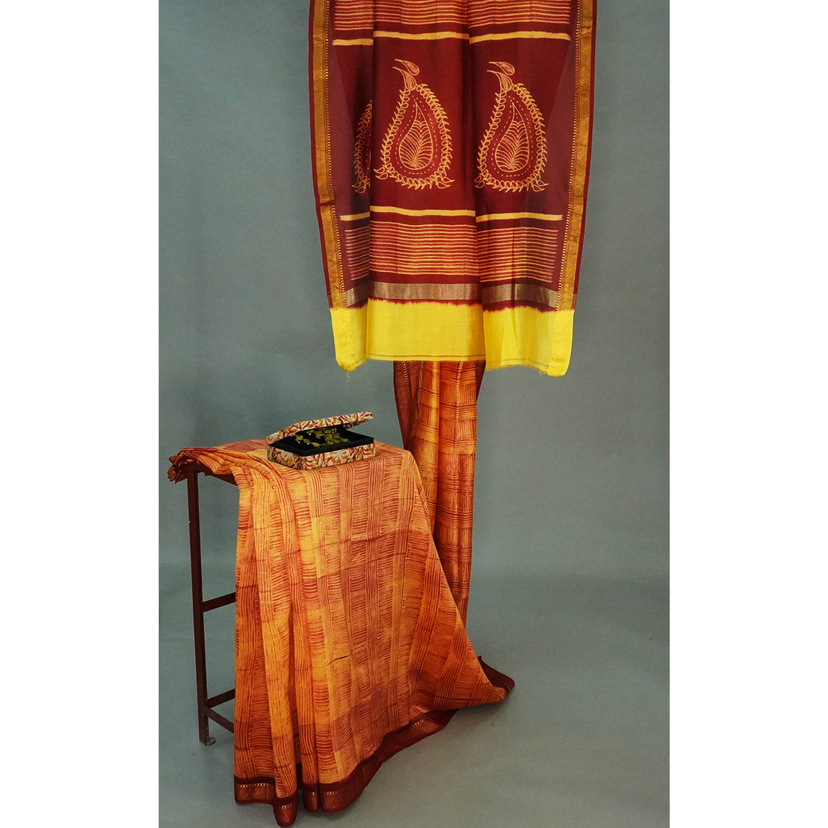 A delightful indigo shibori tassar saree with big and small kolams scattered all over the body - 2