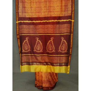 A delightful indigo shibori tassar saree with big and small kolams scattered all over the body - 1