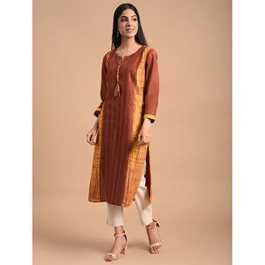 Festive Mura shibori high quality chanderi kurta in Mustard - rust shibori - 1