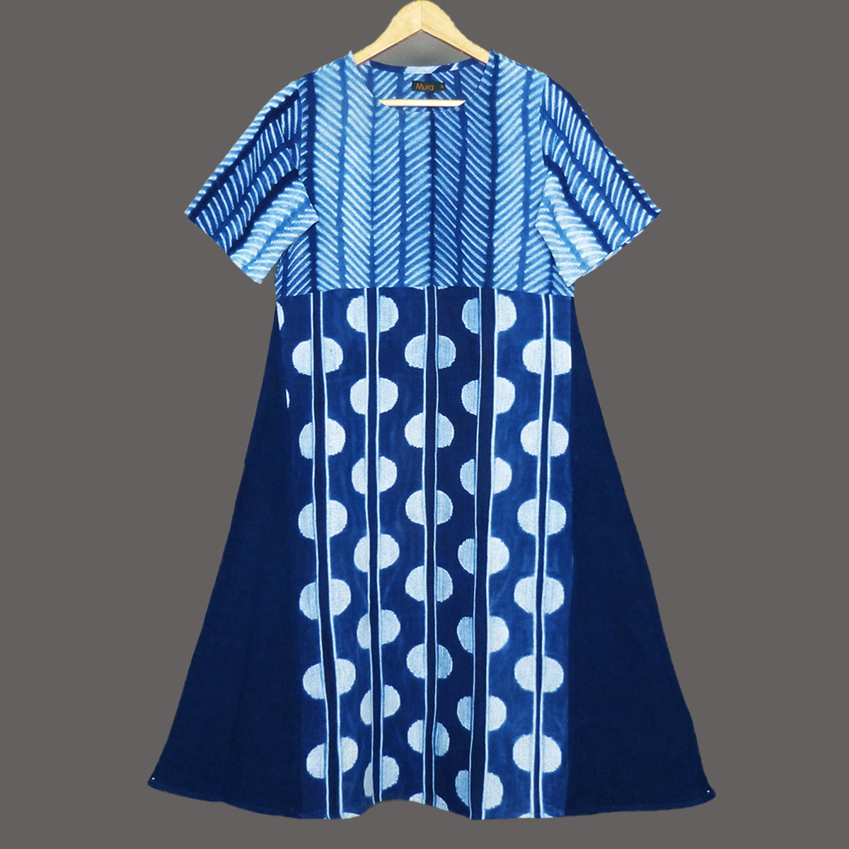 Staple everyday Cotton indigo shibori  dress with zig zag & circles design and a definite youthful vibe - 1