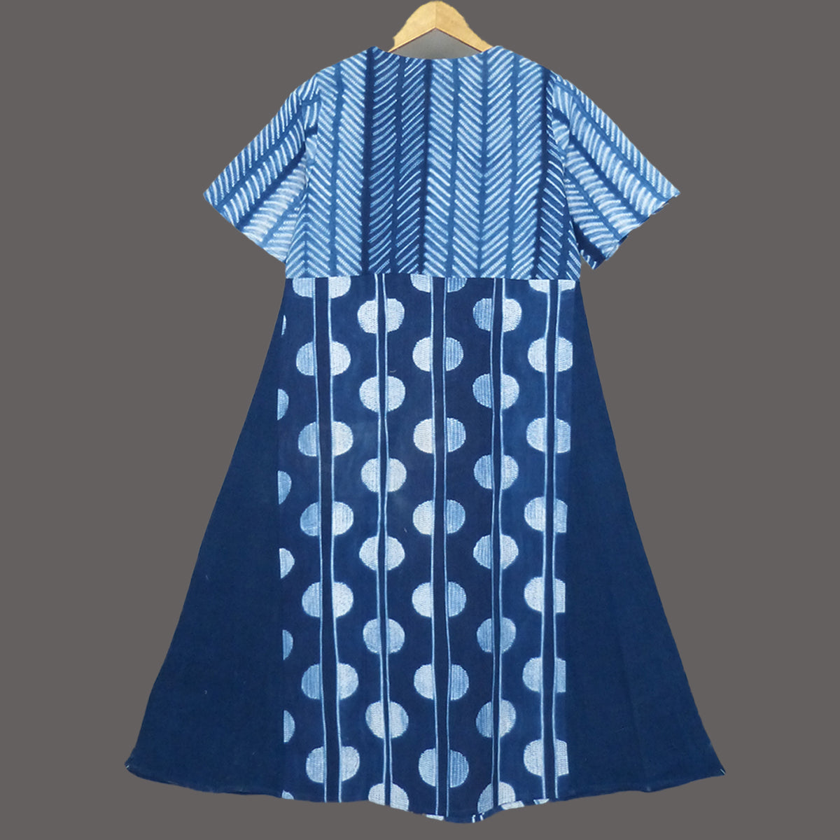 Staple everyday Cotton indigo shibori  dress with zig zag & circles design and a definite youthful vibe - 2