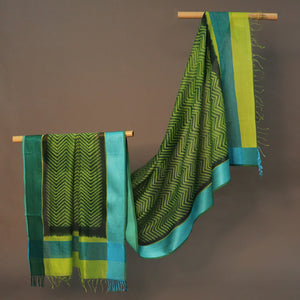 Lime Green - D Green Zig Zag Maheshwari Dupatta - 1