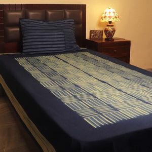 Pale Yellow/Indigo Shibori Bed Cover - 1