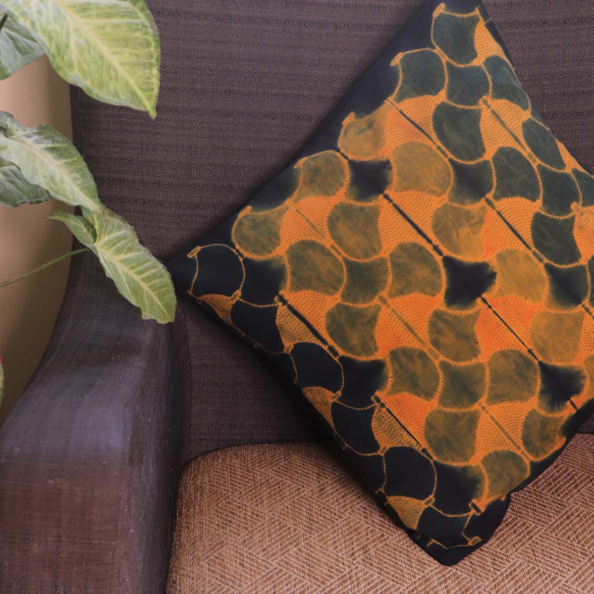 Orange/Indigo Tops Shibori Cushion Cover - 1