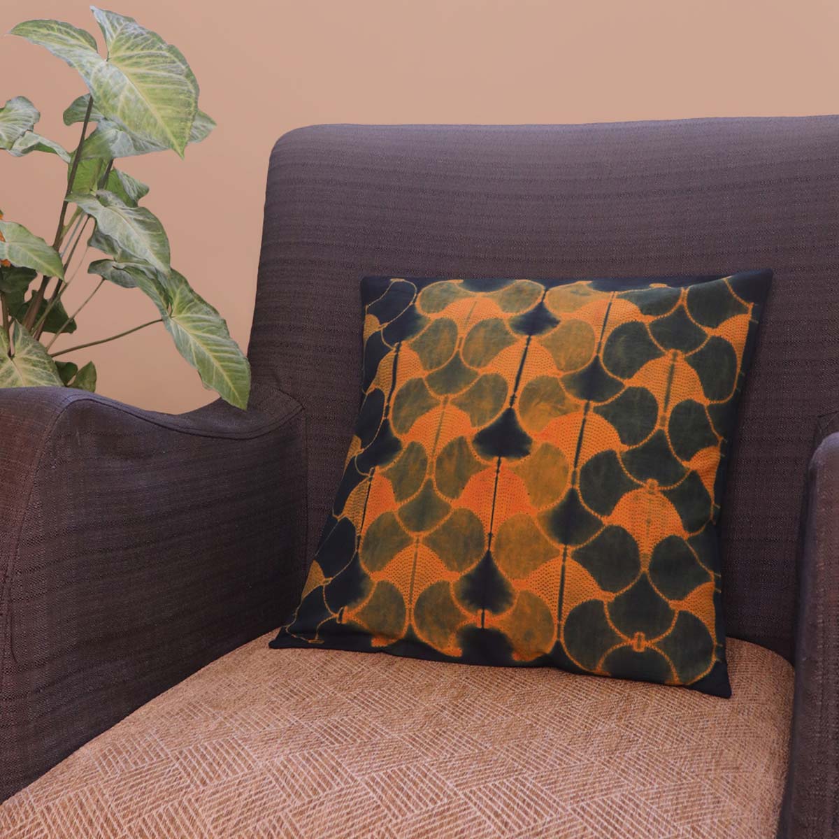 Orange/Indigo Tops Shibori Cushion Cover - 2