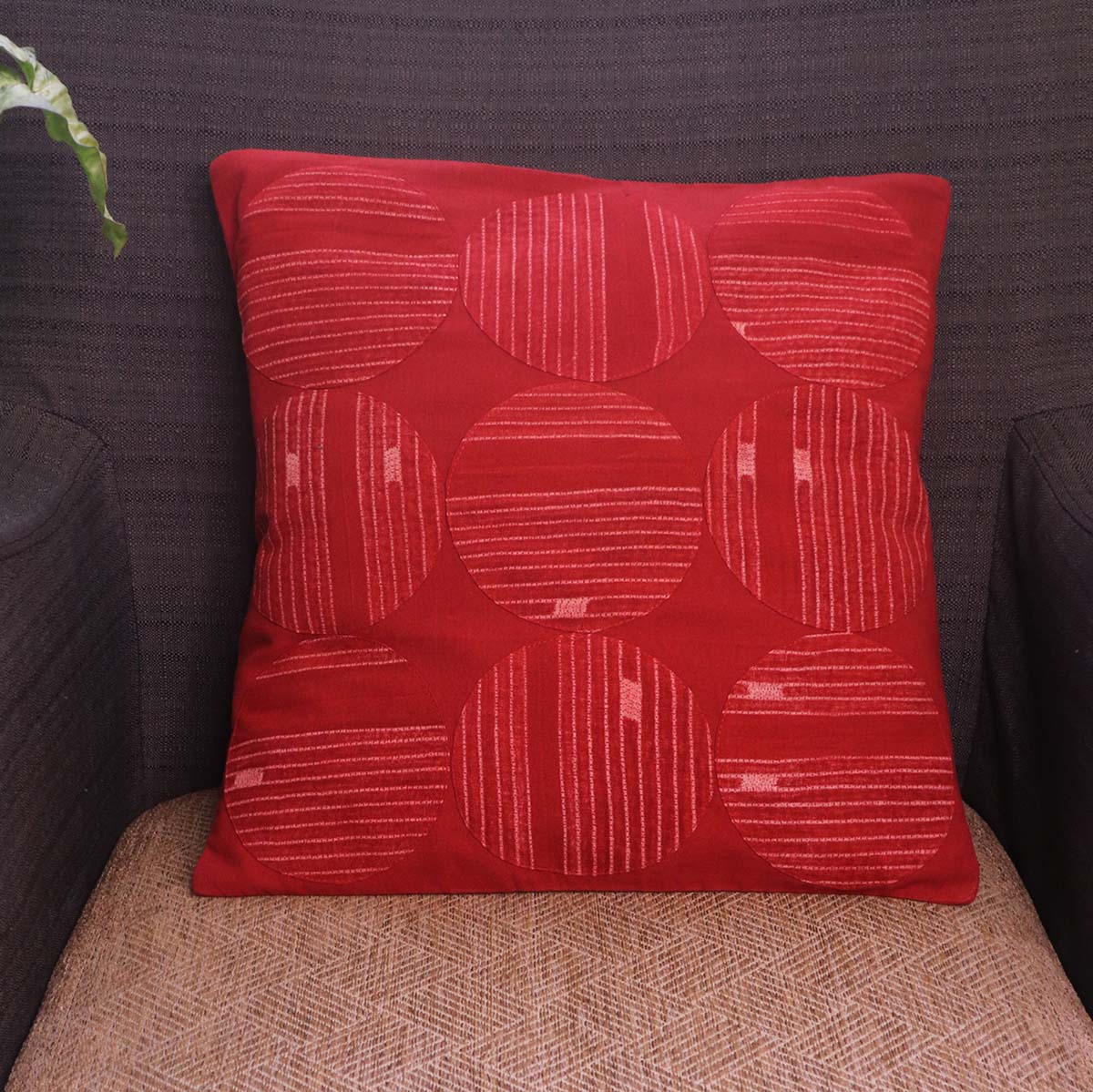 Red Patch Circles Shibori Cushion Cover - 3
