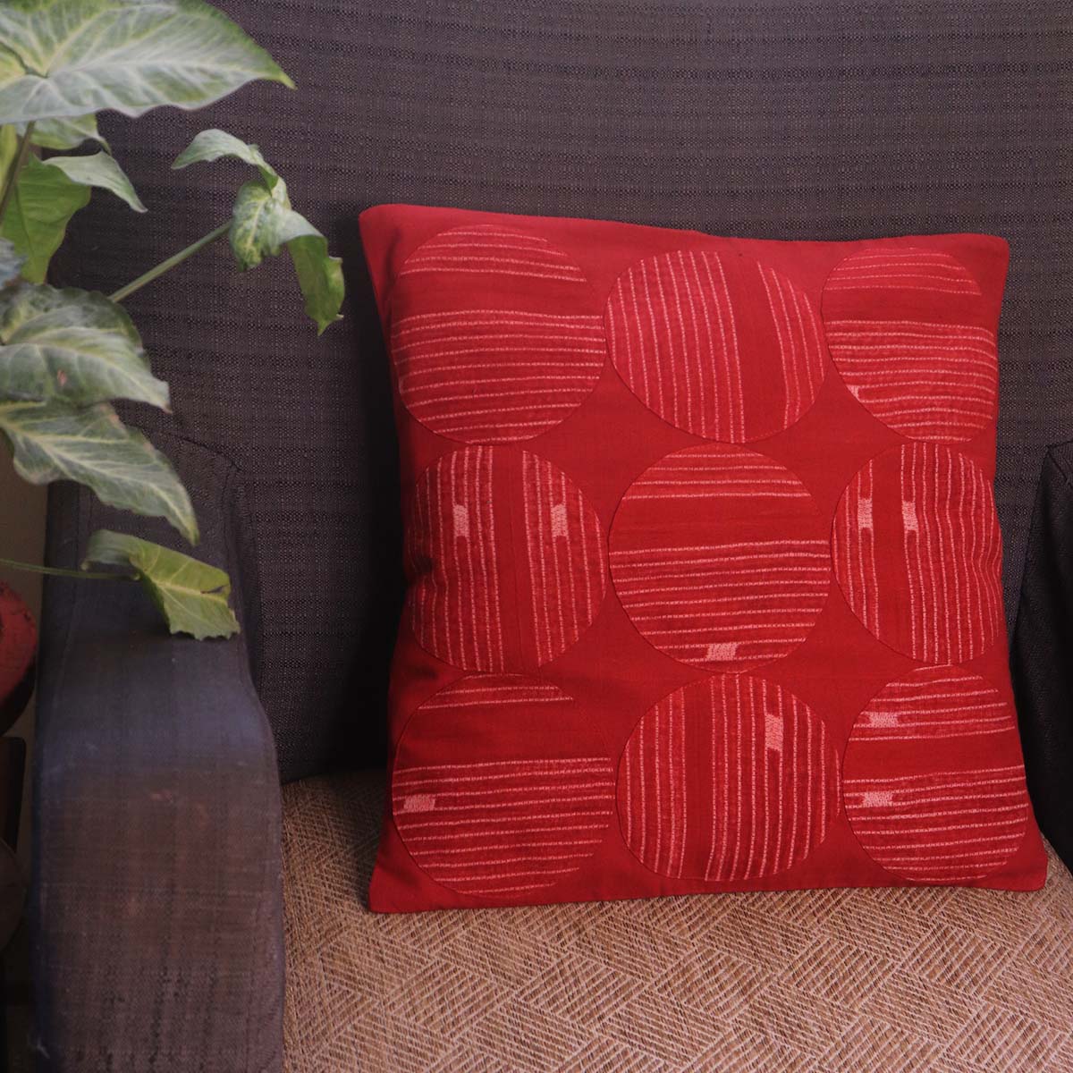 Red Patch Circles Shibori Cushion Cover - 4