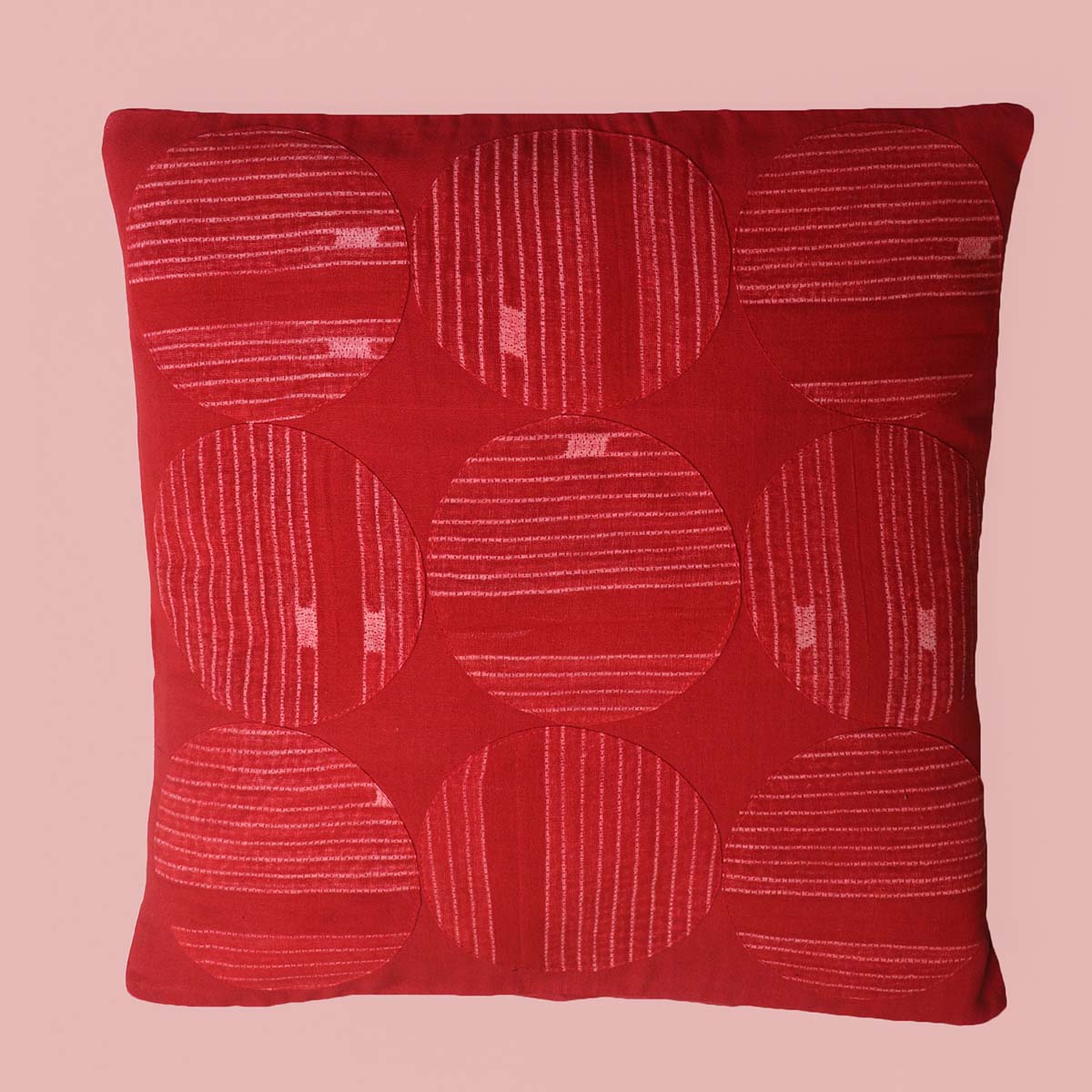 Red Patch Circles Shibori Cushion Cover - 1