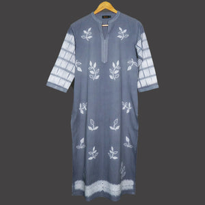 L grey Leaves Shibori long kurta - 1